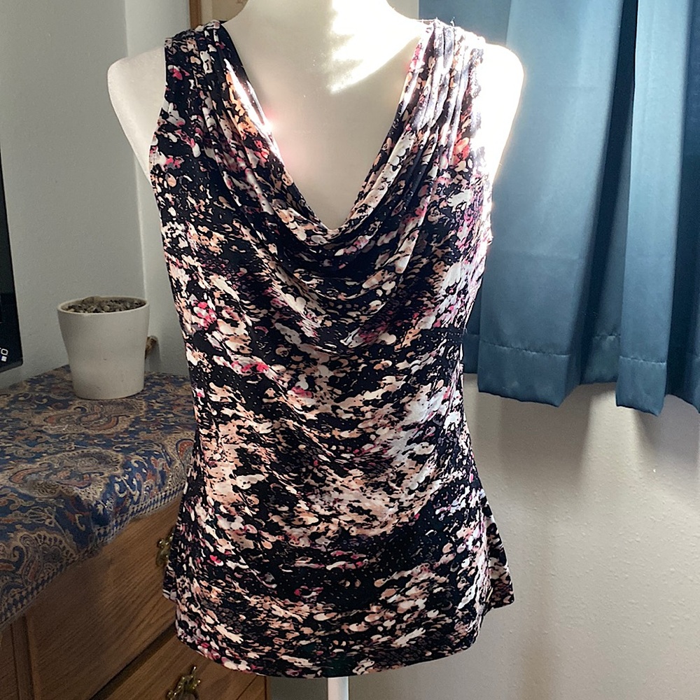 Calvin Klein Black Floral Cowl Neck Tank Top